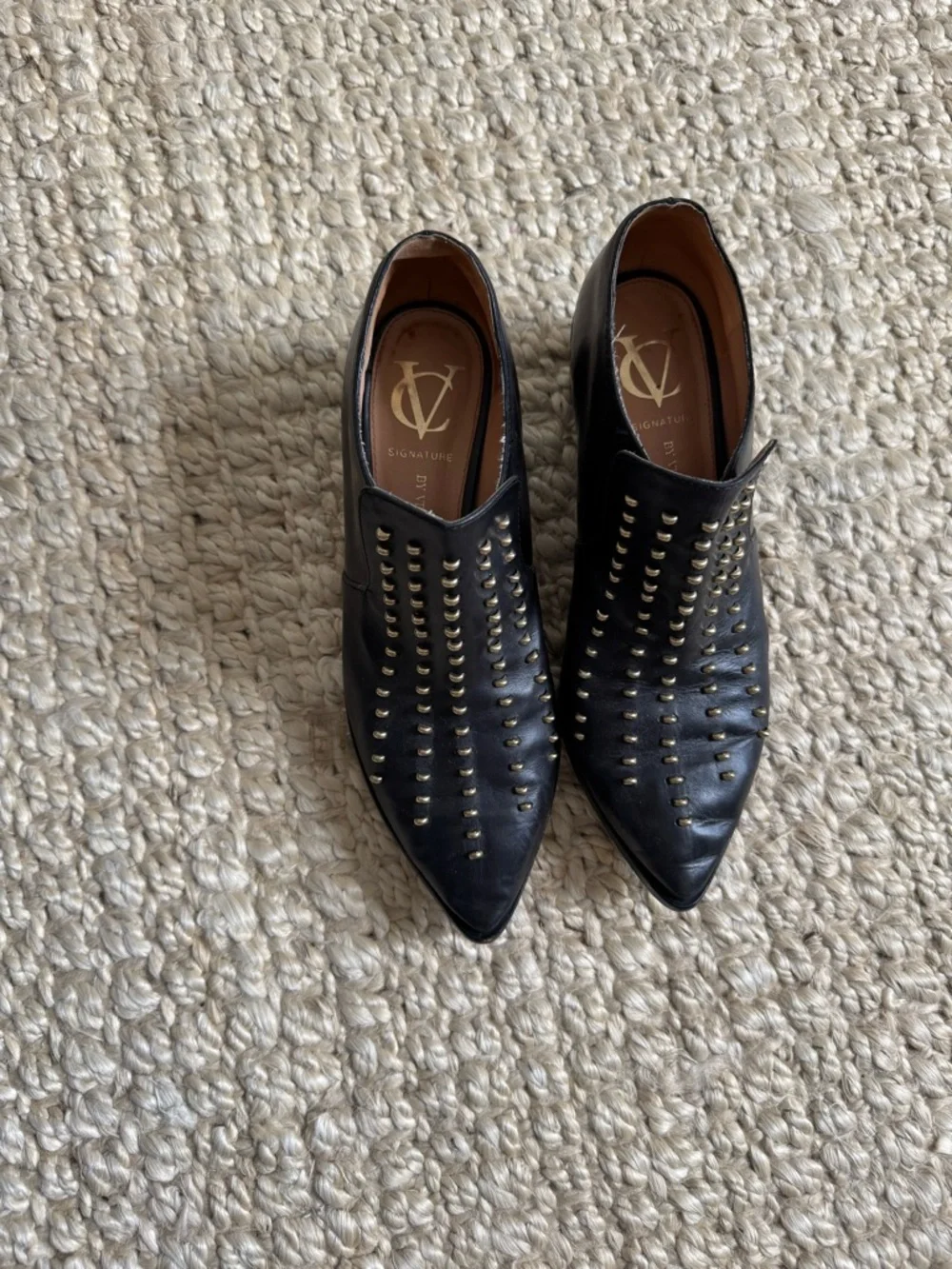 Vince Camuto Signature Black Leather Studded Western Ankle Boots $350 premium - Picture 3 of 6